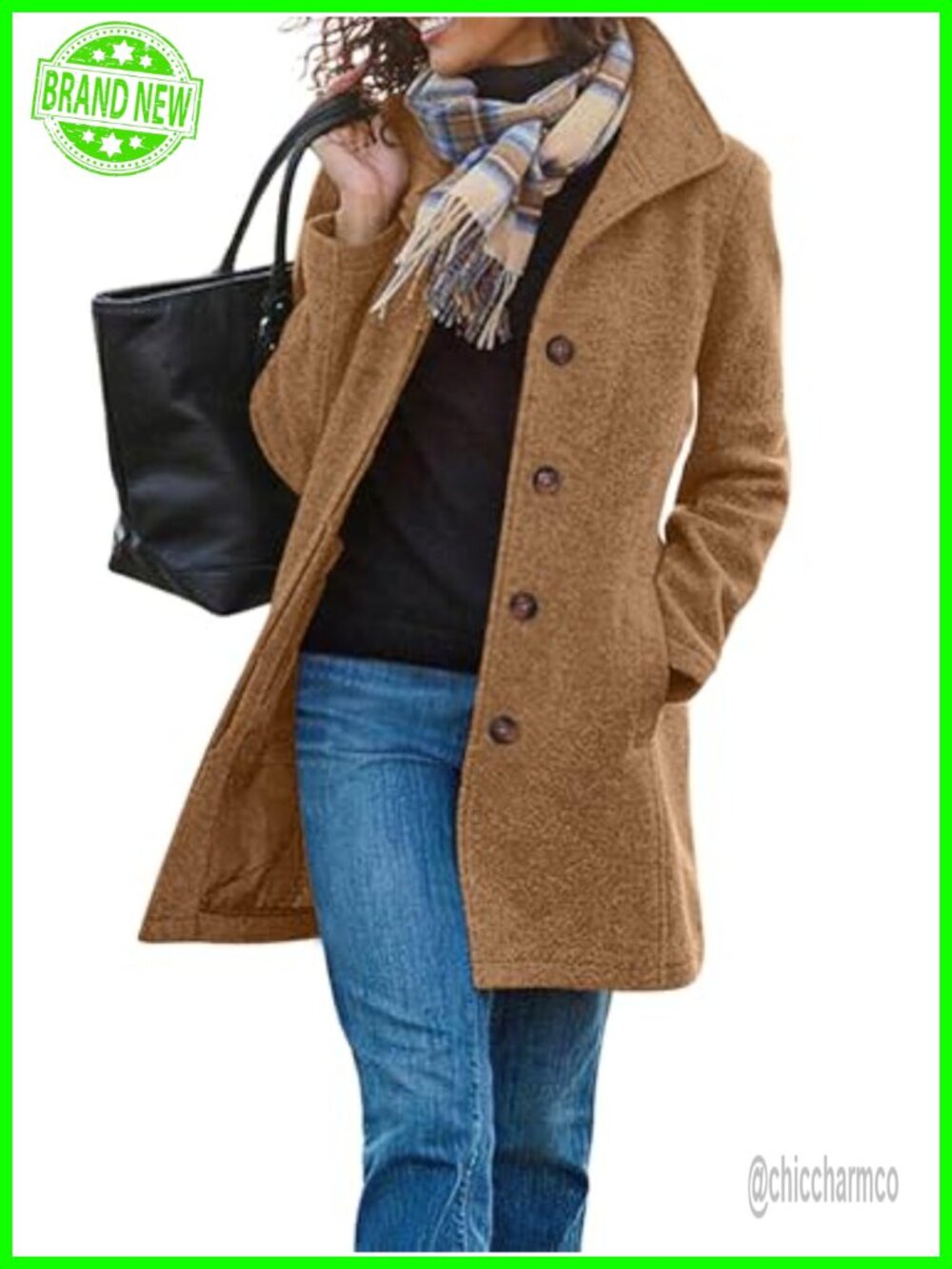 Womens Wool Blend Trench Coat Long Single Breasted Pea Coat Winter